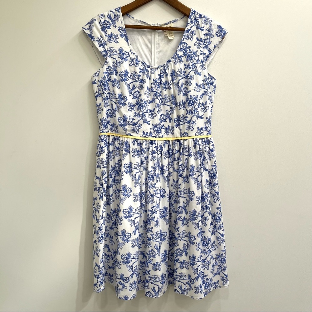 Matilda Jane Bluebell Linen White Blue Bird Floral Yellow Belt Midi Dress 10
